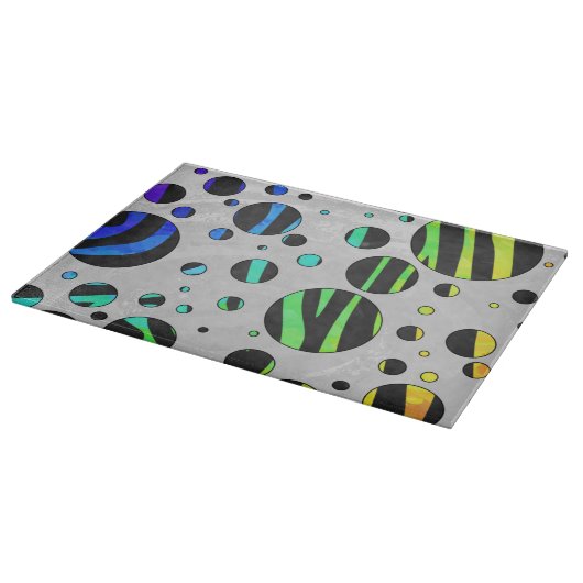 Zebra Polka Dot Black und Rainbow Print Schneidebrett (Ecke)