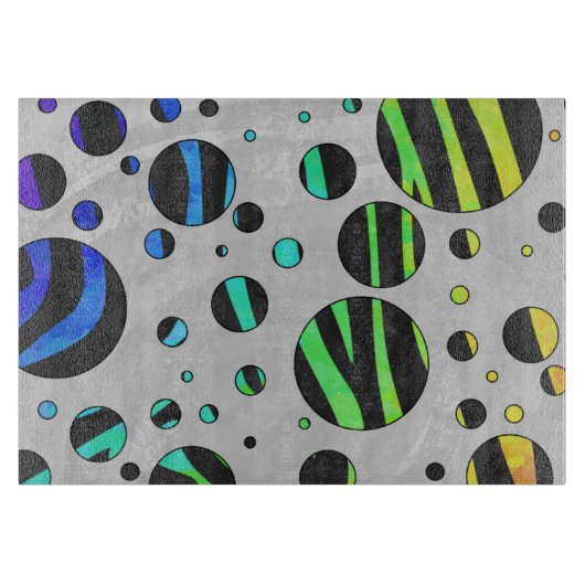 Zebra Polka Dot Black und Rainbow Print Schneidebrett (Vorderseite)