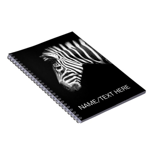 Zebra-Portrait auf Personalisiertem Schwarz Notizblock (Rechte Seite)