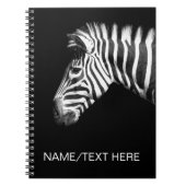 Zebra-Portrait auf Personalisiertem Schwarz Notizblock (Vorderseite)