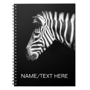 Zebra-Portrait auf Personalisiertem Schwarz Notizblock