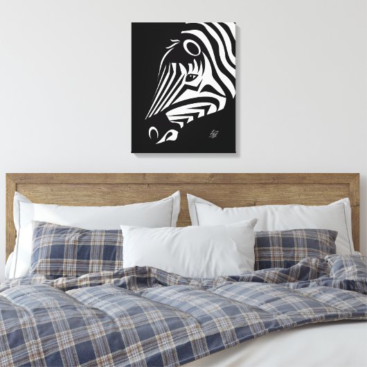 Zebra Portrait Canvas Print Leinwanddruck (Insitu (Schlafzimmer))