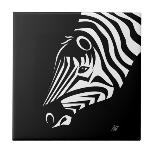 Zebra Portrait Keramik Tile Fliese (Vorderseite)