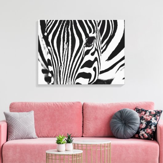 Zebra-Portrait schwarz-weiß Leinwanddruck (Insitu (Wohnzimmer))