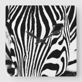 Zebra-Portrait schwarz-weiß Quadratische Wanduhr