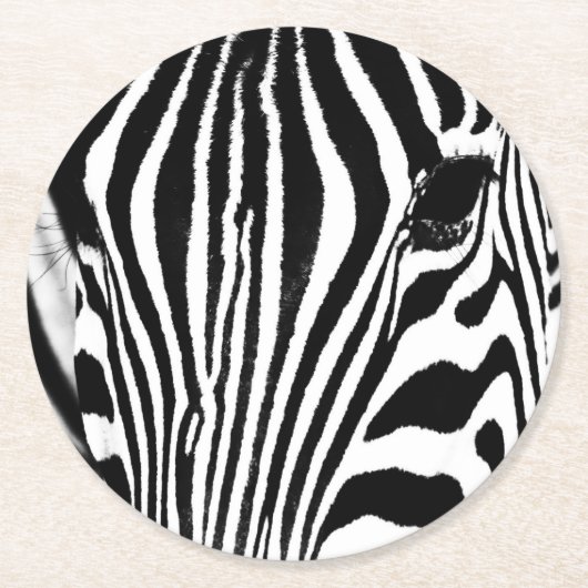 Zebra-Portrait schwarz-weiß Runder Pappuntersetzer (Vorderseite)