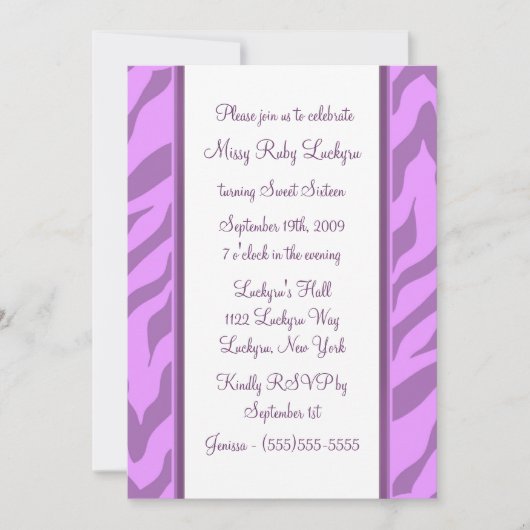 Zebra Print 16 . Geburtstag Einladung (Vorderseite)