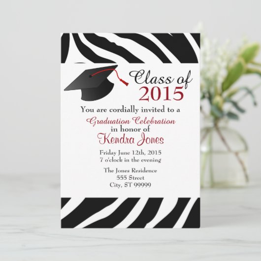 Zebra Print Abschluss Einladung (Stehend Vorderseite)