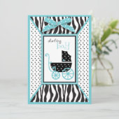 Zebra Print and Baby Carriage Baby Shooter Einladung (Stehend Vorderseite)
