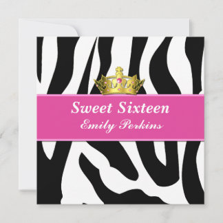 Zebra Print and Crown 16 . Geburtstag Einladung