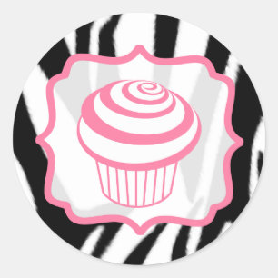 Zebra Print and Pink Cupcake Birthday Sticker