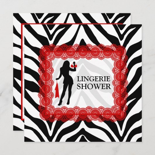 Zebra Print and Red Lace Lingerie Dusche Einladung (Vorne/Hinten)