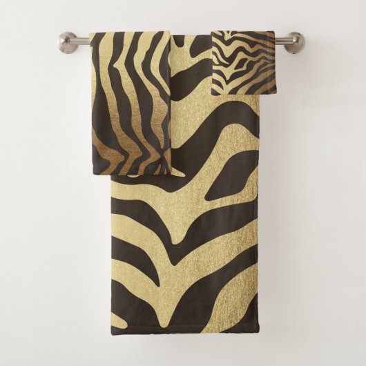 Zebra Print Animal Skins Gold Glam Modern Badhandtuch Set (Insitu)