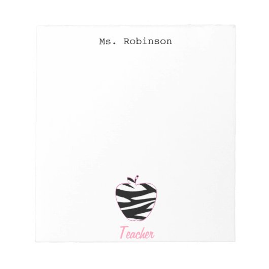 Zebra Print Apple Teacher Notizblock (Vorderseite)