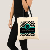 Zebra Print & Aqua Lace Monogram Tragetasche (Vorderseite (Produkt))