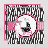 Zebra Print & Baby Carriage Baby Dusche Einladung (Vorne/Hinten)