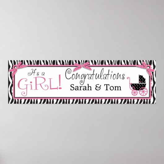 Zebra Print & Baby Carriage Baby Shooting Banner Poster (Vorne)