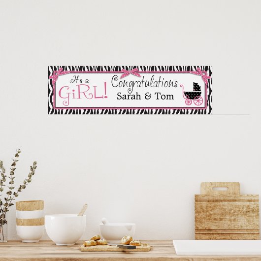 Zebra Print & Baby Carriage Baby Shooting Banner Poster (Küche)