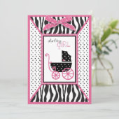 Zebra Print & Baby Carriage Baby Shower Einladung (Stehend Vorderseite)