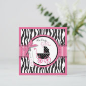 Zebra Print & Baby Carriage Baby Shower Einladung (Stehend Vorderseite)