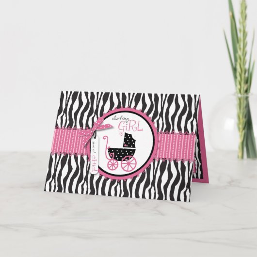 Zebra Print & Baby Carriage Karte (Vorderseite)