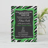 Zebra Print Baby Dusche Einladung grün (Stehend Vorderseite)