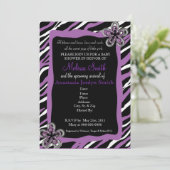 Zebra Print Baby Dusche Einladung - Lila (Stehend Vorderseite)