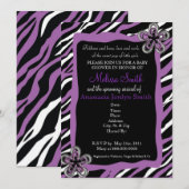 Zebra Print Baby Dusche Einladung - Lila (Vorne/Hinten)