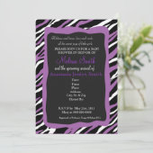 Zebra Print Baby Dusche Einladung - Lila (Stehend Vorderseite)