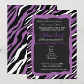 Zebra Print Baby Dusche Einladung - Lila (Vorne/Hinten)