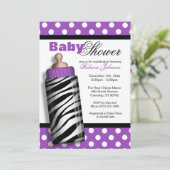 Zebra Print Baby Flasche Lila Babydusche Einladung (Stehend Vorderseite)