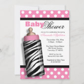 Zebra Print Baby Flasche Pink Baby Dusche Einladung (Vorderseite)