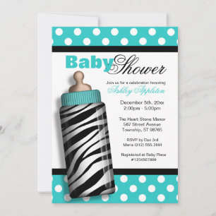 Zebra Print Baby Flasche Turquoise Baby Dusche Einladung