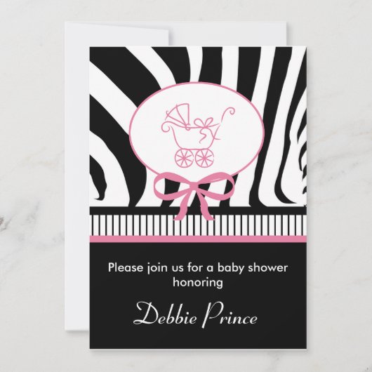 Zebra Print Baby Shower Einladung (Vorderseite)
