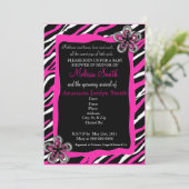 Zebra Print Baby Shower Einladung - Hot Pink (Stehend Vorderseite)