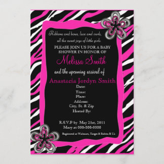 Zebra Print Baby Shower Einladung - Hot Pink