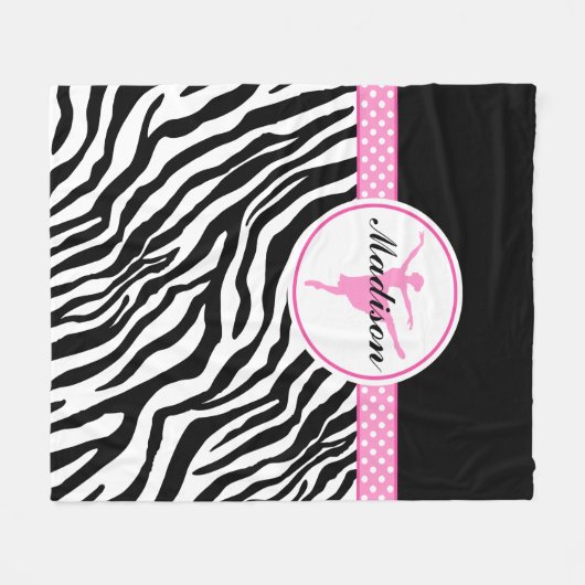 Zebra Print Ballet Dancer rosa Dein Name Fleecedecke (Vorderseite (Horizontal))
