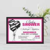 Zebra Print Balloon Fuchsia Baby Shower Einladung (Stehend Vorderseite)