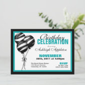 Zebra Print Balloons Aquamarine Einladungen zum Ge (Stehend Vorderseite)