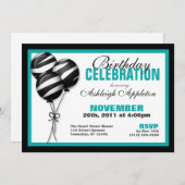 Zebra Print Balloons Aquamarine Einladungen zum Ge (Vorne/Hinten)