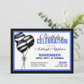 Zebra Print Balloons Blue Birthday Einladungen (Stehend Vorderseite)