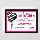 Zebra Print Balloons Fuchsia Geburtstagseinladunge Einladung (Vorne/Hinten)