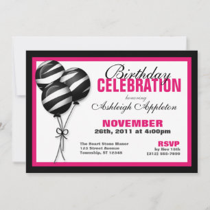 Zebra Print Balloons Fuchsia Geburtstagseinladunge Einladung