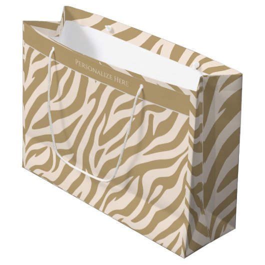 Zebra Print-Beige- Große Geschenktüte (Vorderseite Schrägansicht)