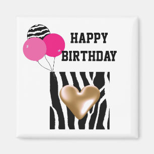 Zebra Print Birthday Balloons Magnet