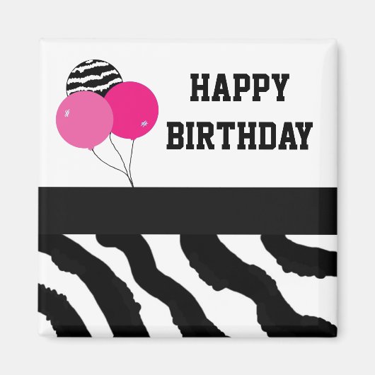 Zebra Print Birthday Balloons Magnet (Vorne)