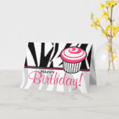 Zebra Print Birthday Card mit rosa Cupcake Karte (Gelbe Blume)