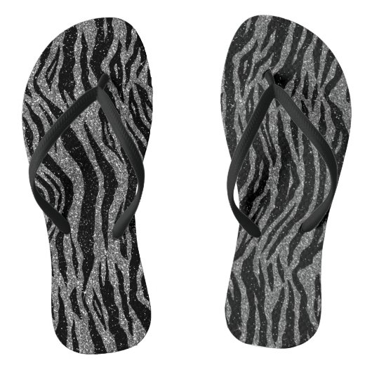 Zebra Print Black and Gray Silver Badesandalen (Fußbett)