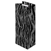 Zebra Print Black and Gray Silver Geschenktüte Für Weinflaschen (Rückseite Schrägansicht)