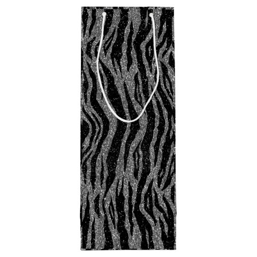 Zebra Print Black and Gray Silver Geschenktüte Für Weinflaschen (Rückseite)